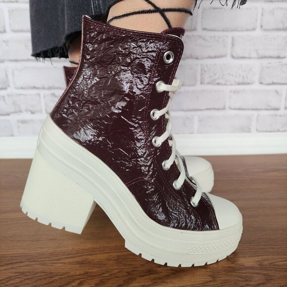 ❤️Converse Chuck 70 De Luxe Heel Crinkle Sz 9 Womens Boots Burgundy A13387C New - Picture 4 of 11